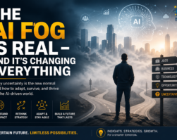 AI fog concept showing uncertainty in business and future of work due to artificial intelligence