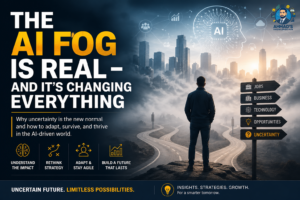 AI fog concept showing uncertainty in business and future of work due to artificial intelligence